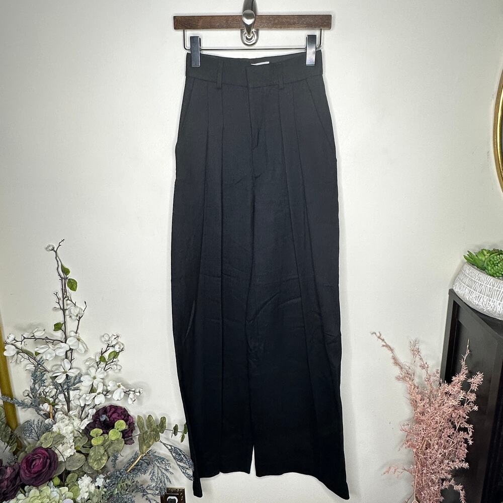 RAEY Wide Leg Pleat Front Wool Trousers Black Sz 4 $425 {II10} - Picture 2 of 6